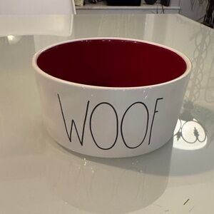 Rae Dunn Woof Dog Bowl in White and Red